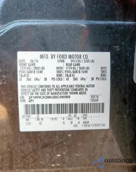 2016 Ford Edge Se из США, поврежденный, VIN 2FMPK3G96GBC06569